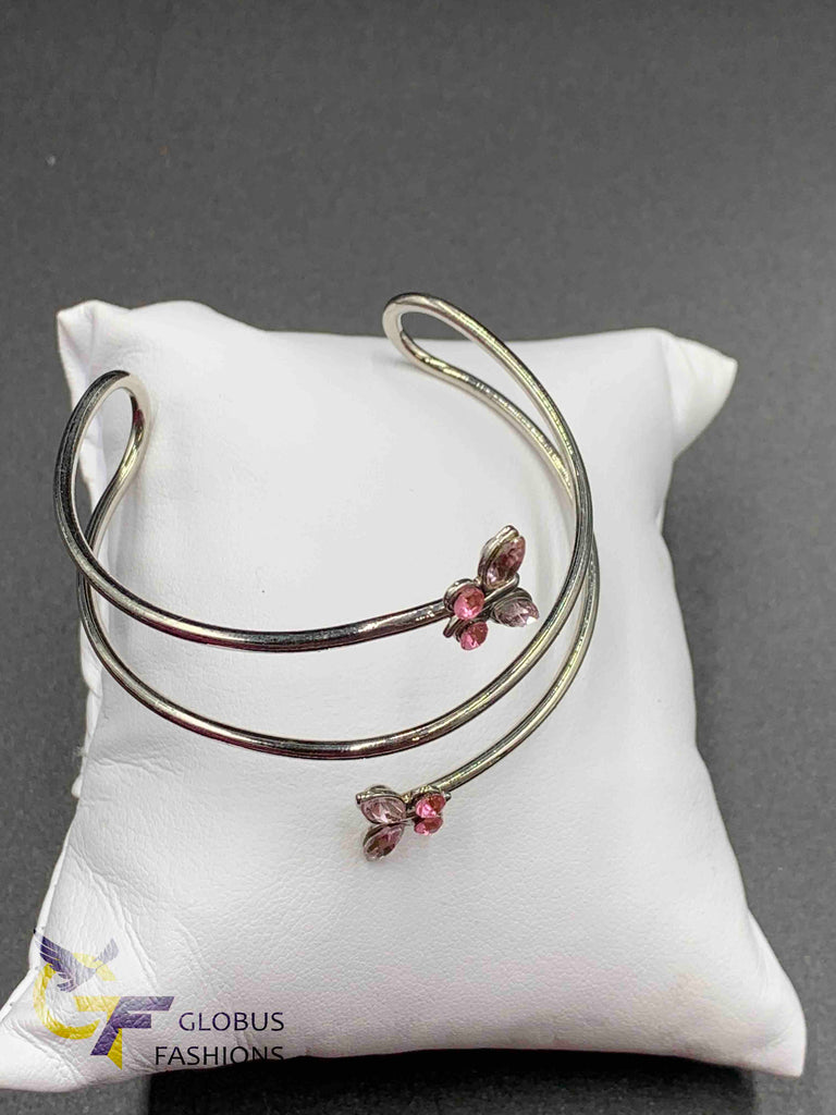 Pink Stones butterfly design silver bracelet