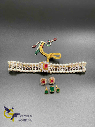 Pearls and cz Stones chocker with interchangeable stones necklace