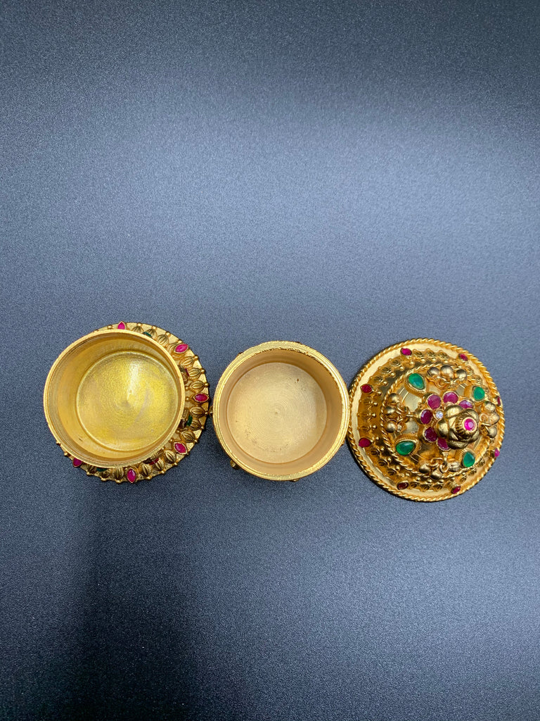 Double stack multicolor stones kumkum and turmeric box