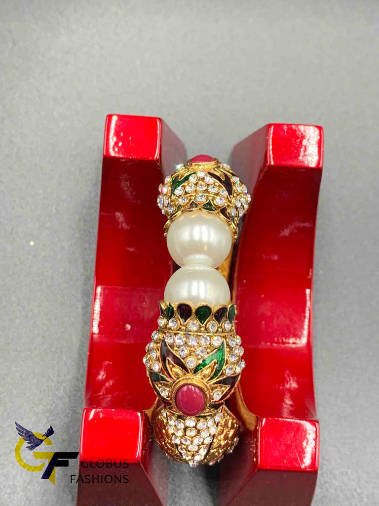Traditional look Pearls with multicolor Stones big Kada bangle