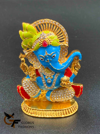 Blue with green enamel hand-painted Ganesh idol
