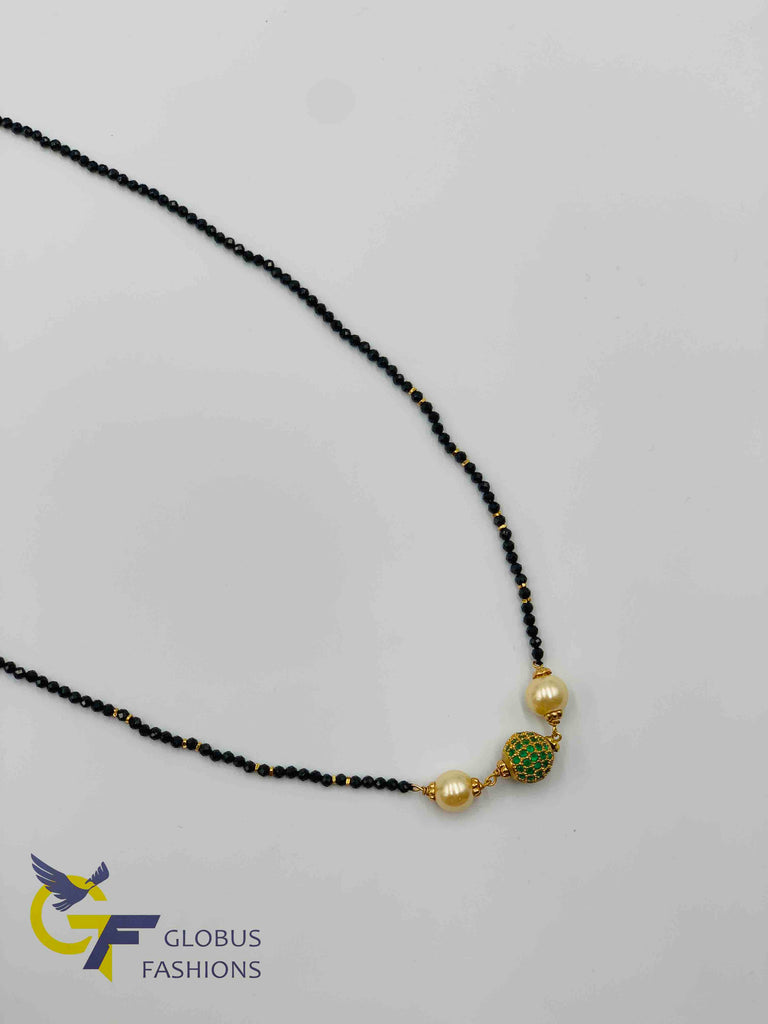 Black diamond beads chain with stones ball and pearls