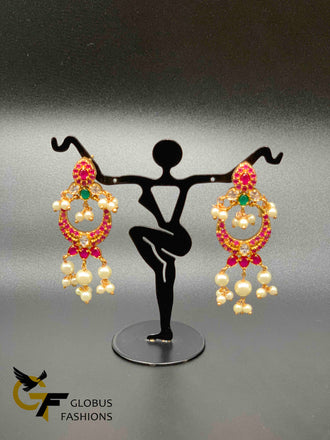 Ruby with pearls medium size chandbali earrings