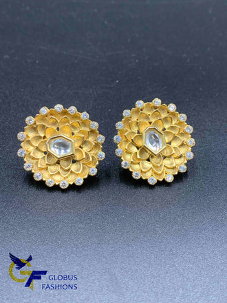 Big size flower design cz stones with kundan earrings