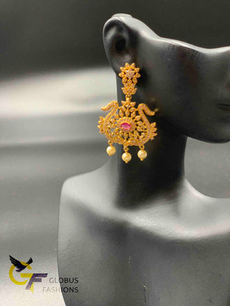 Cz stones with ruby stones unique design earrings