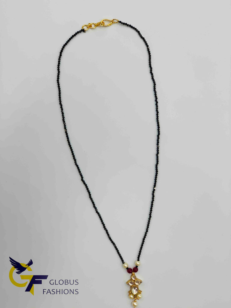 Single line black diamond beads chain with kundan stones pendant