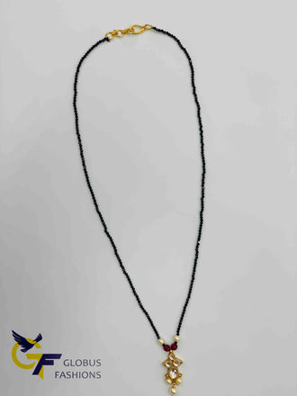 Single line black diamond beads chain with kundan stones pendant