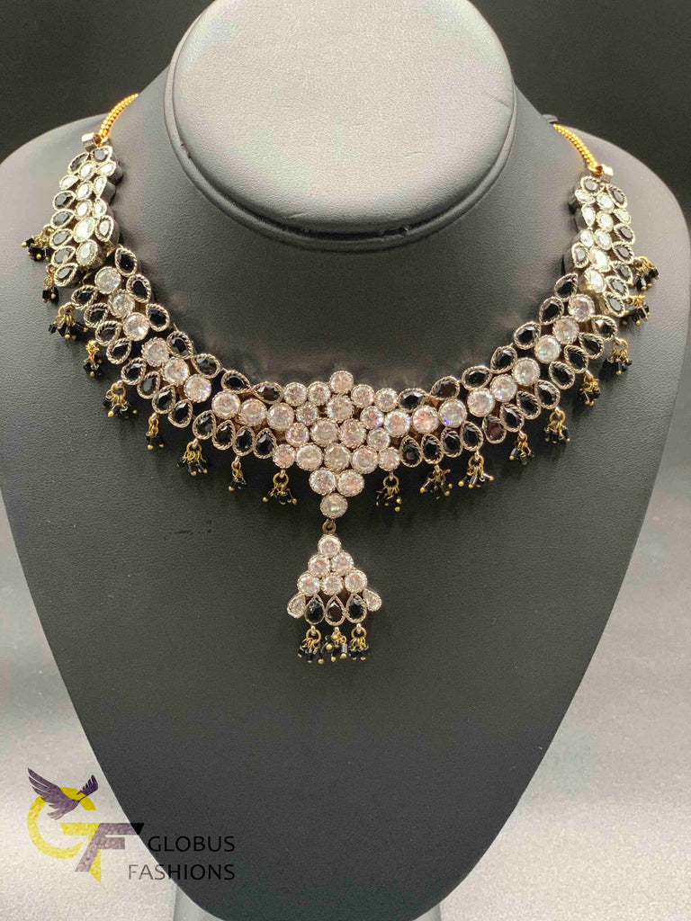 Black color stones and cz stones Victorian jewelry necklace set