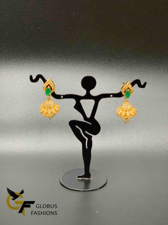 Cz stones and emerald stones small jumka earrings
