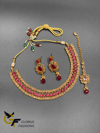 Cute ruby with polki stones necklace set