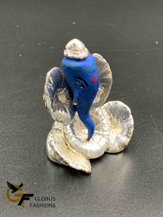 Blue enamel Paint with silver contemporary ganesh idol