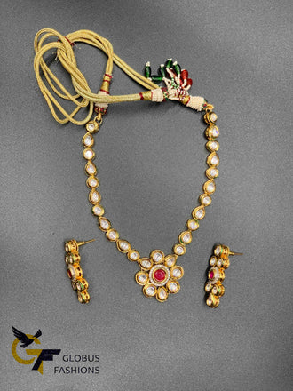 Flower stones Kundan stones with ruby stones necklace set