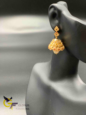 Simple design cz stones and ruby stones jumka earrings