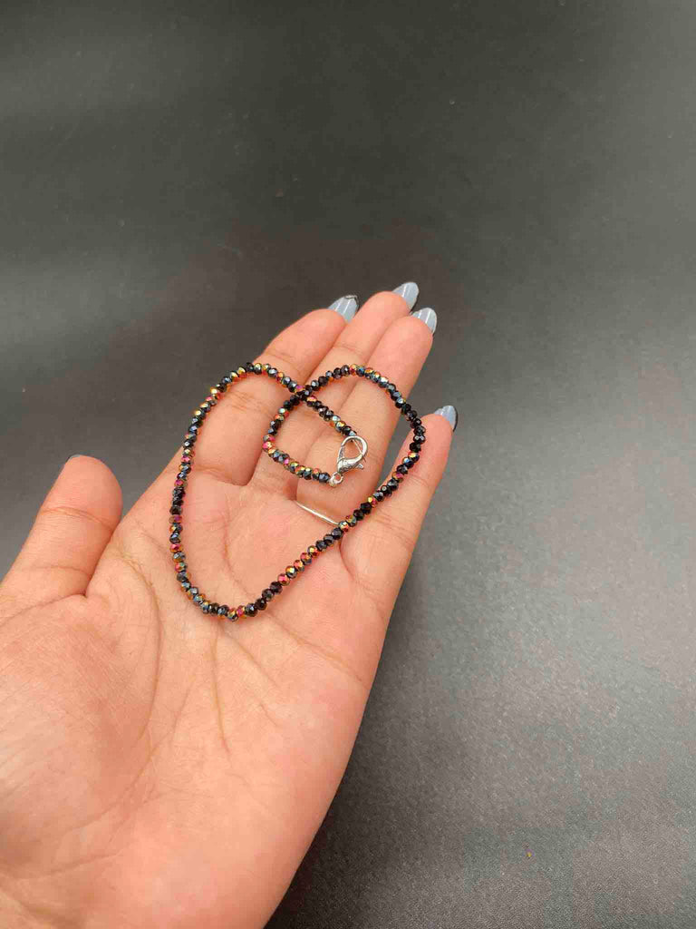 Black glitter crystal beads single anklet