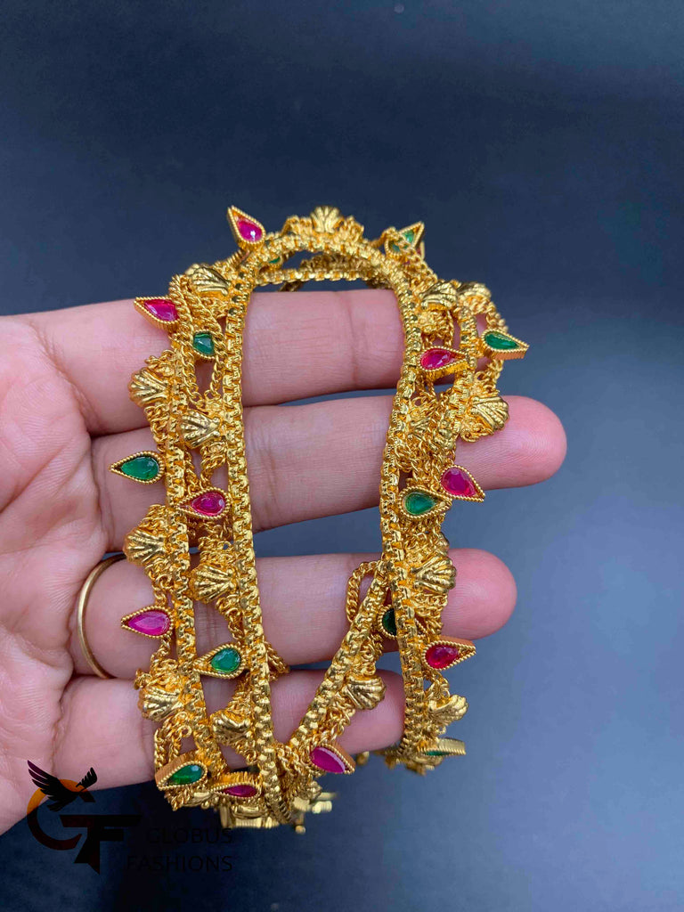 Elegant design gold chains with multicolor Stones anklets