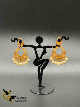 Simple design Sapphire and ruby stones with pearls chandbali earrings