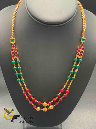 Elegant multicolor beads with ruby stones double string chain