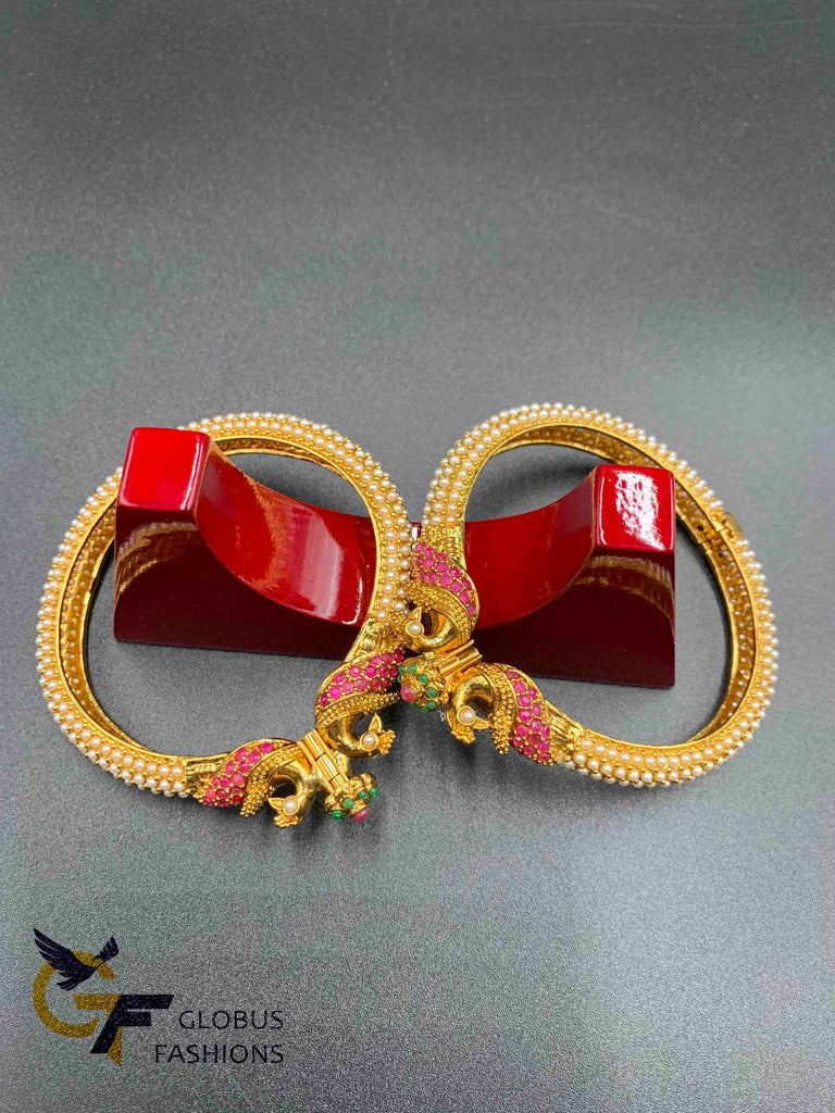 Peacock design Multicolor Stones with Pearls elegant Bangles