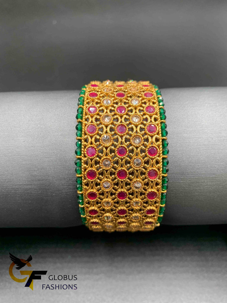 Polki Stones with Emerald & Ruby beads big Kada Bangles