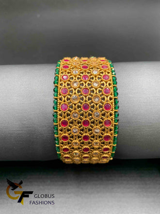 Polki Stones with Emerald & Ruby beads big Kada Bangles