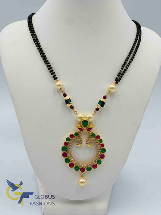 Beautiful traditional multicolor stones with uncut cz stones black beads chain