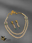 Double line CZ stones and emerald stones necklace set