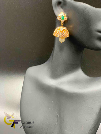 Cz stones and emeralds and multicolor stones jumka earrings