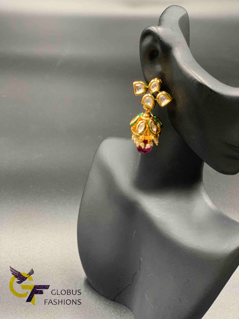 Traditional kundan stones with matching jumka earrings