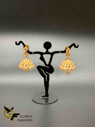 Simple design cz stones and ruby stones jumka earrings