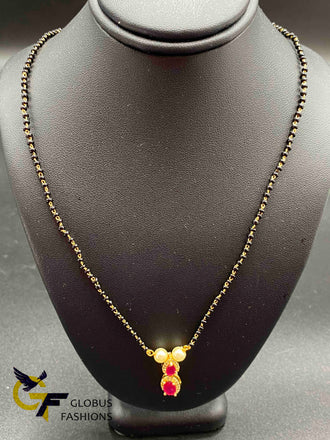 Single line black beads chain with Ruby Stones pendant