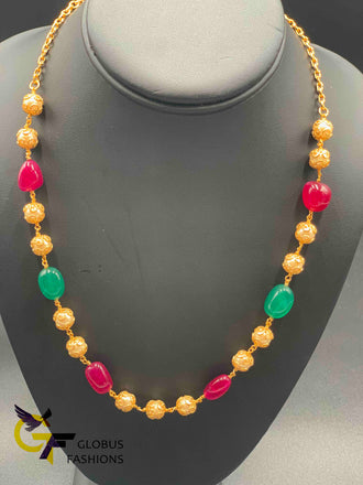Multicolor stones with pearls single line chain
