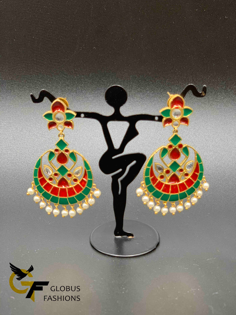 Hand painted enamel chandbali earrings