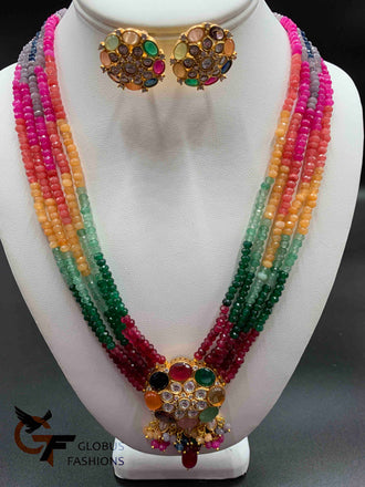 Multicolor Stones Pendant with matching multicolor Beads Chain