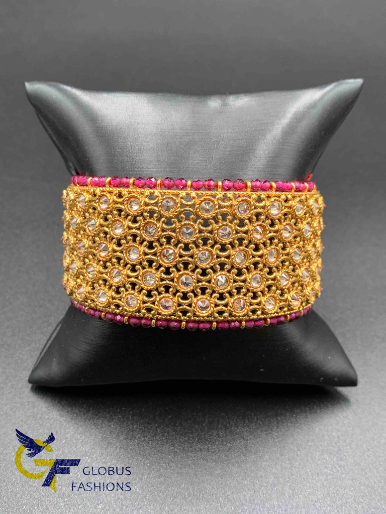 Polki Stones with Emerald & Ruby beads big Kada Bangles