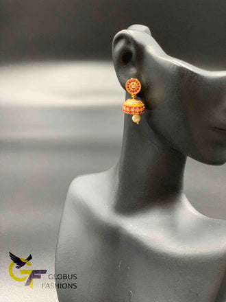 Cz stones and ruby stones small jumka earrings