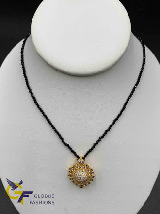 Cz Stones pendant with single line black Diamond beads chain