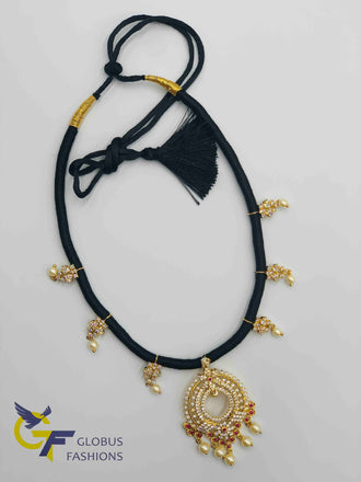 Beautiful cz stones and ruby stones pendant with black thread chain