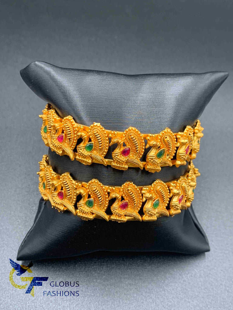 Peacock design multicolor stones antique look big bangles