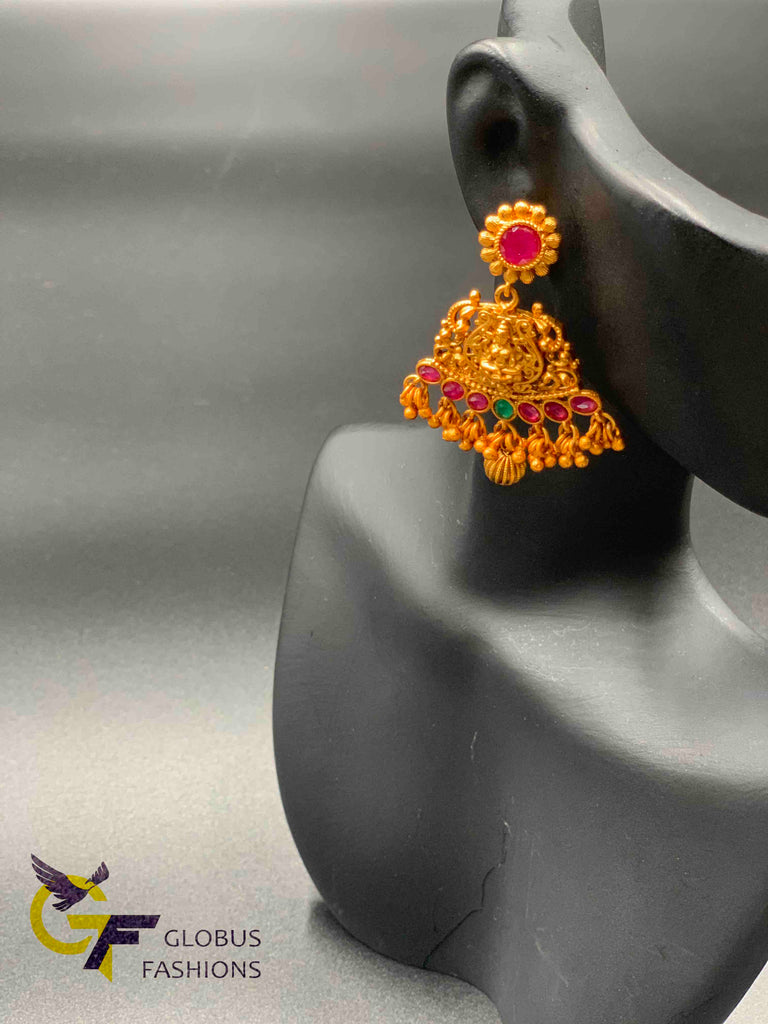 Beautiful and traditional antique temple design multicolor stones necklace set