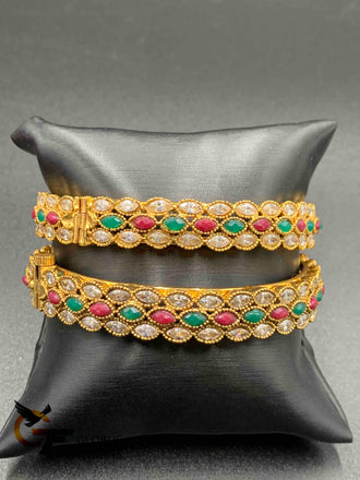 Traditional look kundan stones with multicolor stones kada bangles