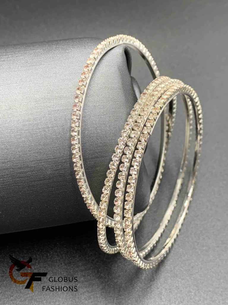 Cz stones set of four silver finish bangles