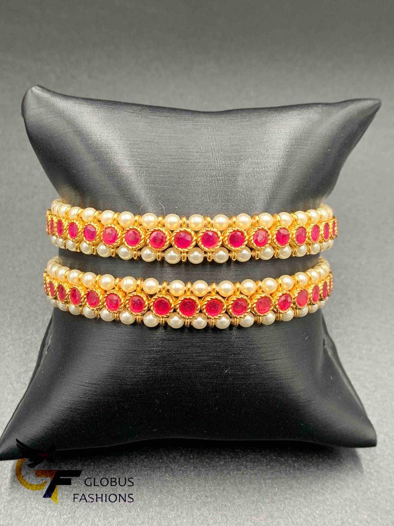 Semi Precious Pearls with Ruby & Emerald Stones Bangles