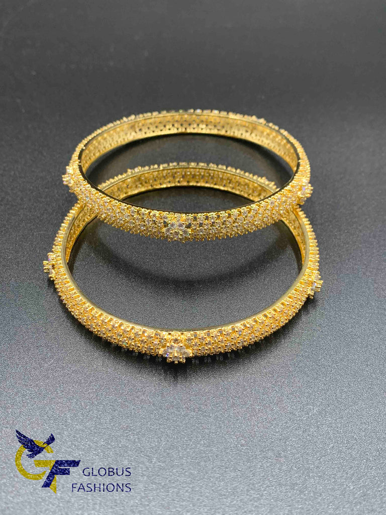 Cz stones bangles with small flower design