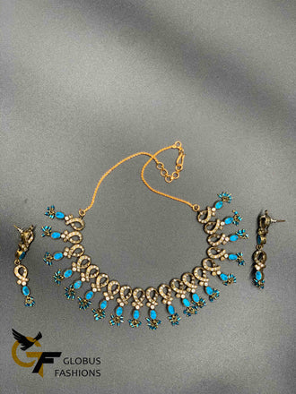 Blue color stones with white color stones Victorian jewelry necklace set