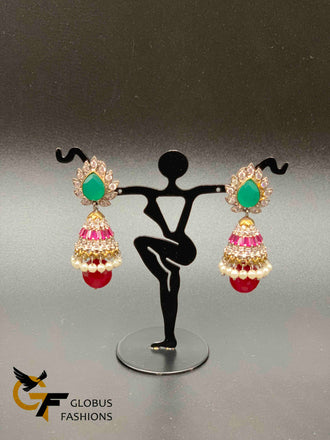 Multicolor stones with pearls German silver jumka earrings