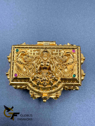 Full gold lakshmi print treasure box shape kumkum box