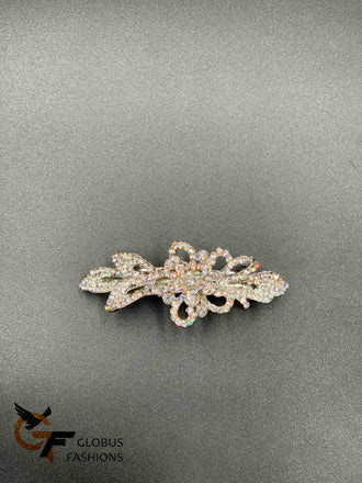 Flower design white color stones hair clip