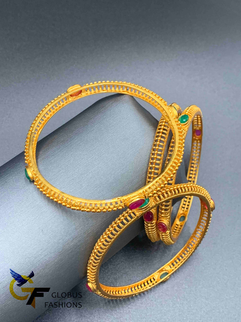 Antique look set of four bangles with multicolor stones