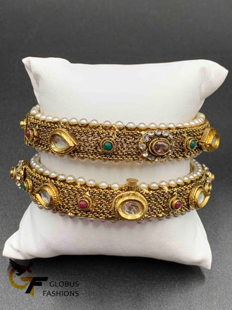 Traditional look multicolor stones kada type bangles