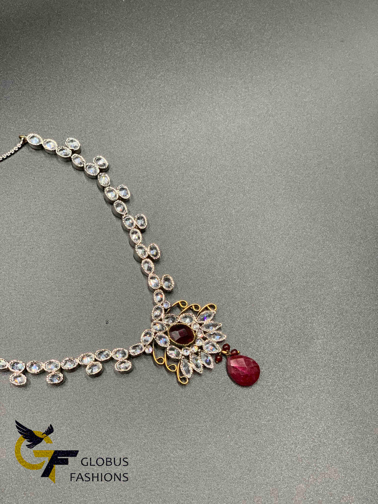 Cz stones with ruby stone simple necklace